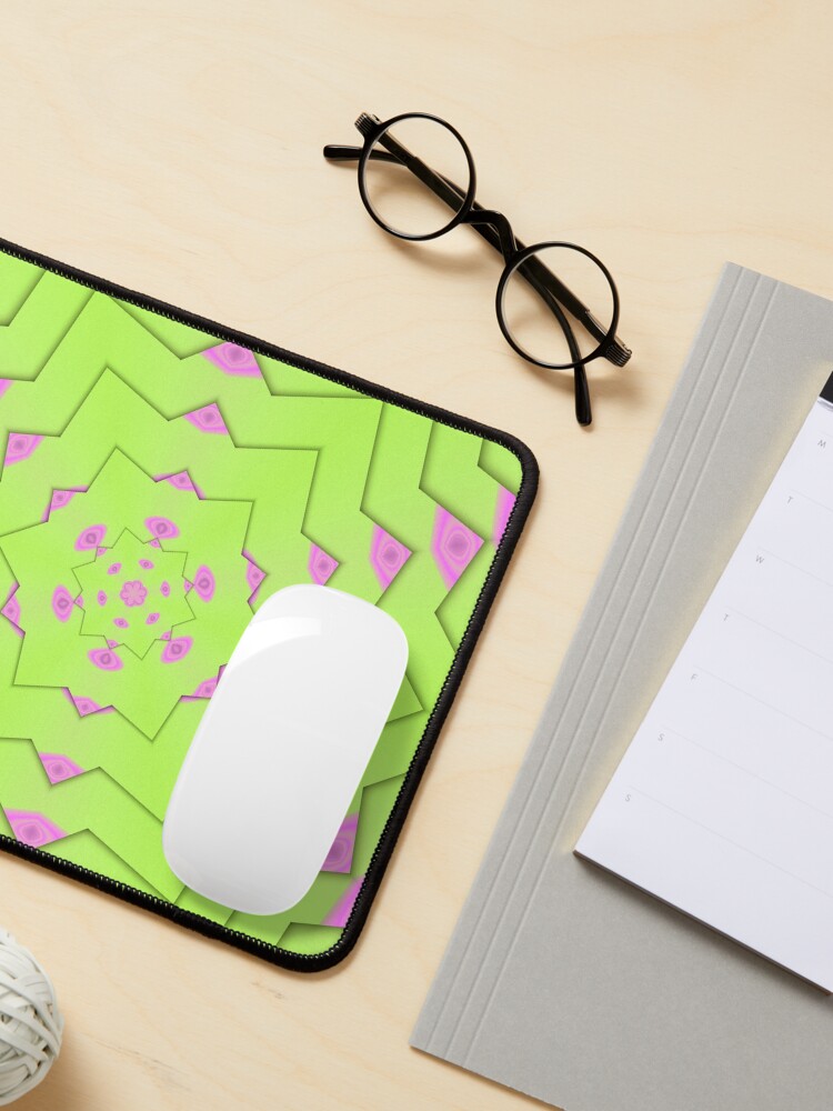 Alternate view of Light neon green and light purple geometric pattern Mouse Pad