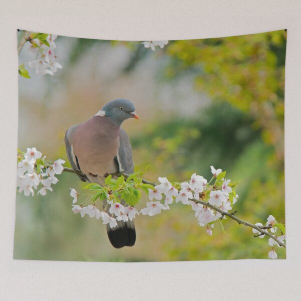 Item preview, Wood pidgeon on a blossom branch designed and sold by Elvira Draat.