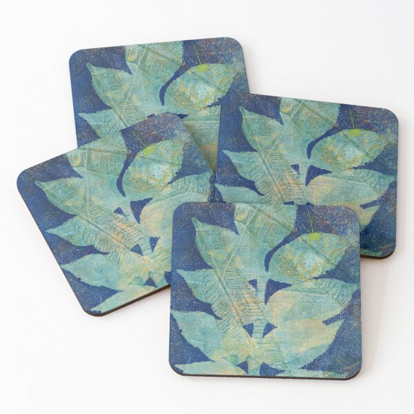 Item preview, Botanical monoprint of real leaves in beautiful blues with hints of orange.  designed and sold by AliSullivanArt.