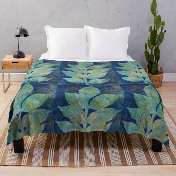 Item preview, Botanical monoprint of real leaves in beautiful blues with hints of orange.  designed and sold by AliSullivanArt.