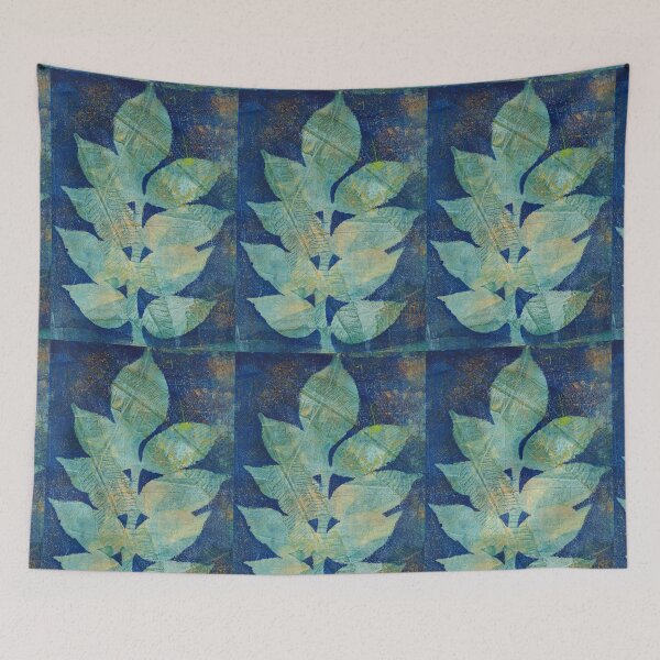 Item preview, Botanical monoprint of real leaves in beautiful blues with hints of orange.  designed and sold by AliSullivanArt.