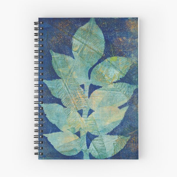 Item preview, Botanical monoprint of real leaves in beautiful blues with hints of orange.  designed and sold by AliSullivanArt.