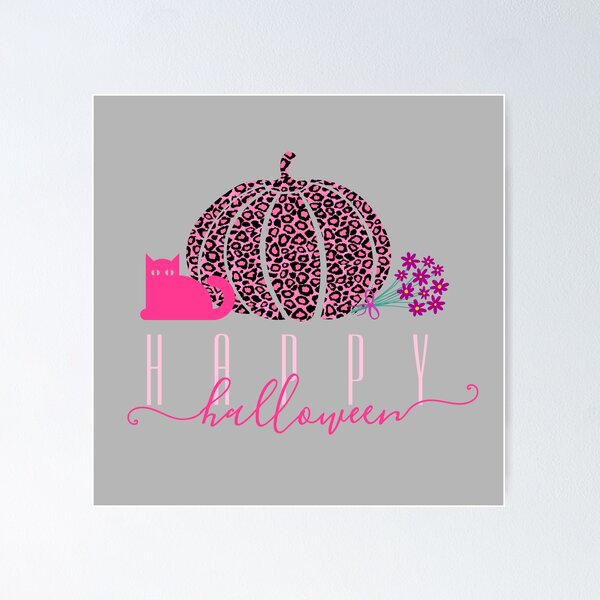 Item preview, Pink Loepard Pumpkin Cat and Flowers | Happy Halloween designed and sold by JooArtPrints  ★★★★★.