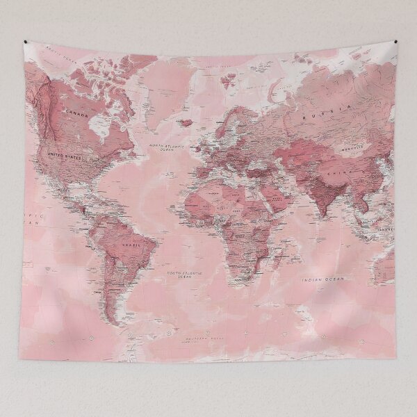 Aperçu de l'œuvre Carte du monde rose créée et vendue par salemfoxy.