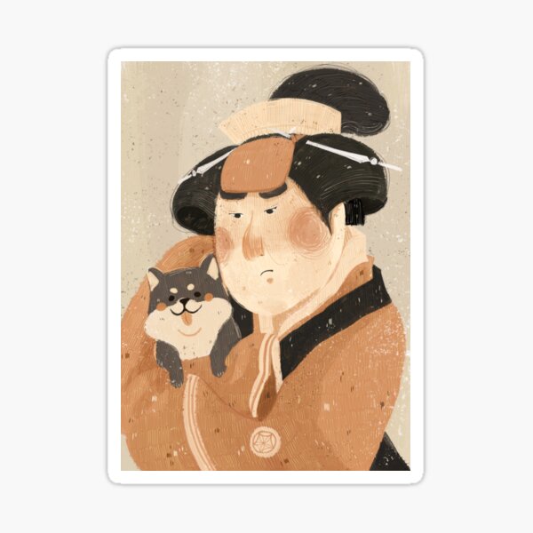 Japanese Classic Painting Ukiyo-e Sharaku kabuki with shiba inu dog Sticker