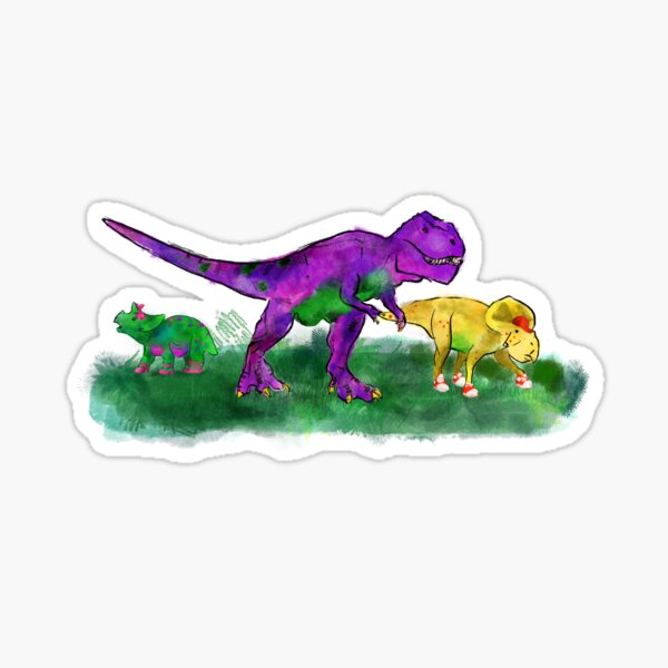 Barney tyrannosaur rex illustration Sticker for Sale by JCockney977