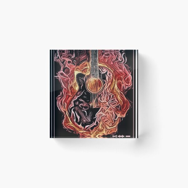 Item preview, Guitar on fire with japanese text - music minimal abstract art in black designed and sold by hasbeenz.