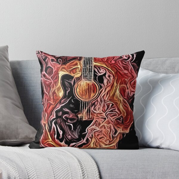 Aperçu de l'œuvre Guitare en feu avec texte japonais - musique art abstrait minimal en noir créée et vendue par hasbeenz.
