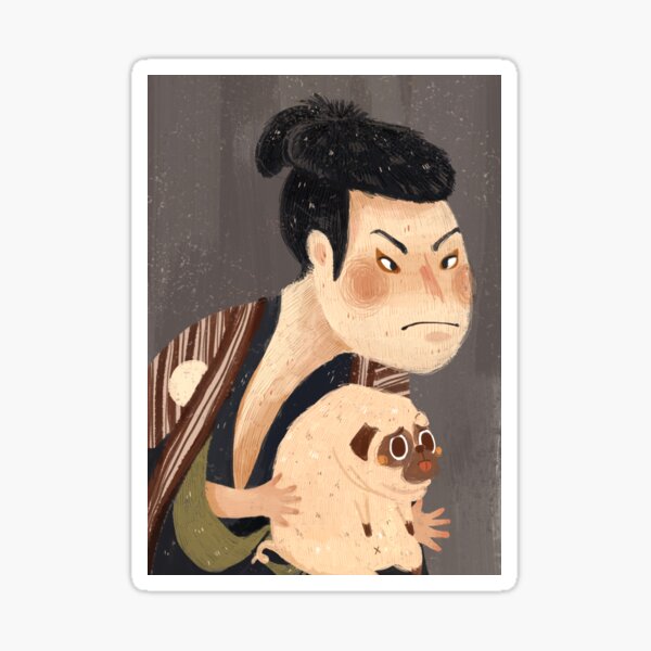 Japanese Classic Painting Ukiyo-e Sharaku kabuki with pug dog Sticker