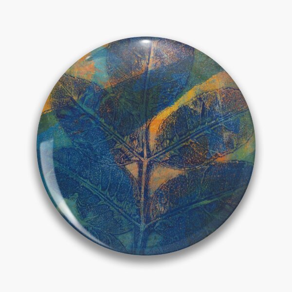 Item preview, Botanical monoprint of real leaves in beautiful blues and orange, Series of two designed and sold by AliSullivanArt.