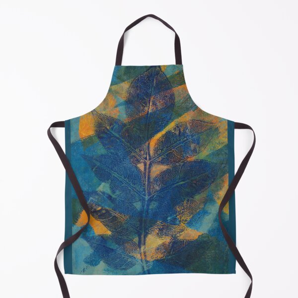Item preview, Botanical monoprint of real leaves in beautiful blues and orange, Series of two designed and sold by AliSullivanArt.