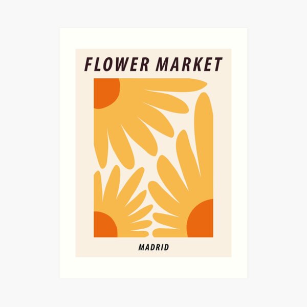 Flower market print, Madrid, Posters aesthetic, Sunflowers, Cottagecore decor, Floral art Art Print