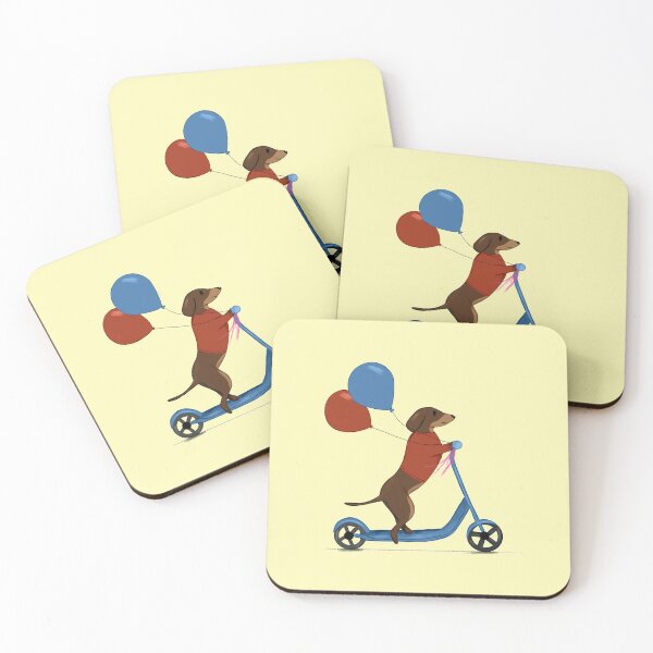 Item preview, Dachshund on Scooter with Balloons - Yellow designed and sold by Kittys-Art.