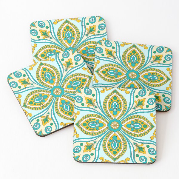 Item preview, Moroccan Tile Pattern - Yellow and Green - Detailed Block Print Design, simple pattern designed and sold by SemDesigns1.