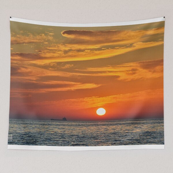 Item preview, Vibrant Ocean Sunset with Ship on the Horizon designed and sold by Sailmates Reflections.