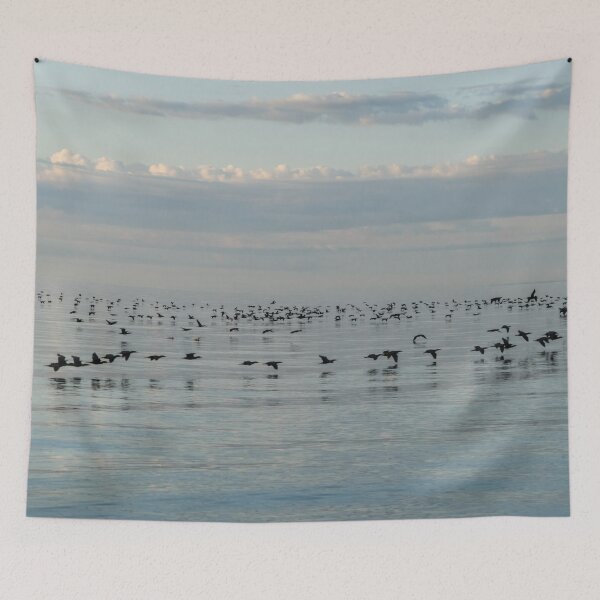 Item preview, Bird Ribbons in Black and Blue - Cormorant Flocks and Ripplet Patterns designed and sold by Georgia Mizuleva.