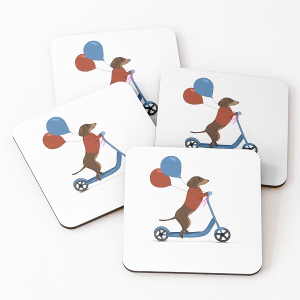 Item preview, Dachshund on Scooter with Balloons designed and sold by Kittys-Art.