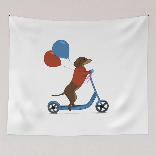 Item preview, Dachshund on Scooter with Balloons designed and sold by Kittys-Art.