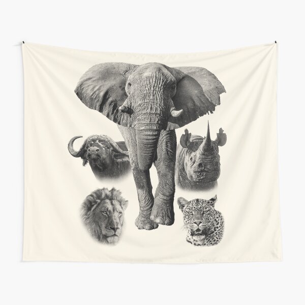 Africa's Iconic Big Five Wildlife Artwork Tapestry