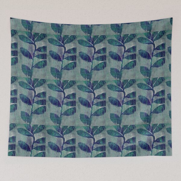 Item preview, Botanical monoprint of real leaves and stem, blue, green  designed and sold by AliSullivanArt.