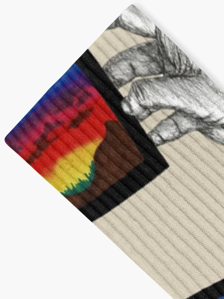 Thumbnail 2 of 5, Socks, 'Sunset In My Hand' - Hand Drawn Ink Design designed and sold by TaltalimDesign.