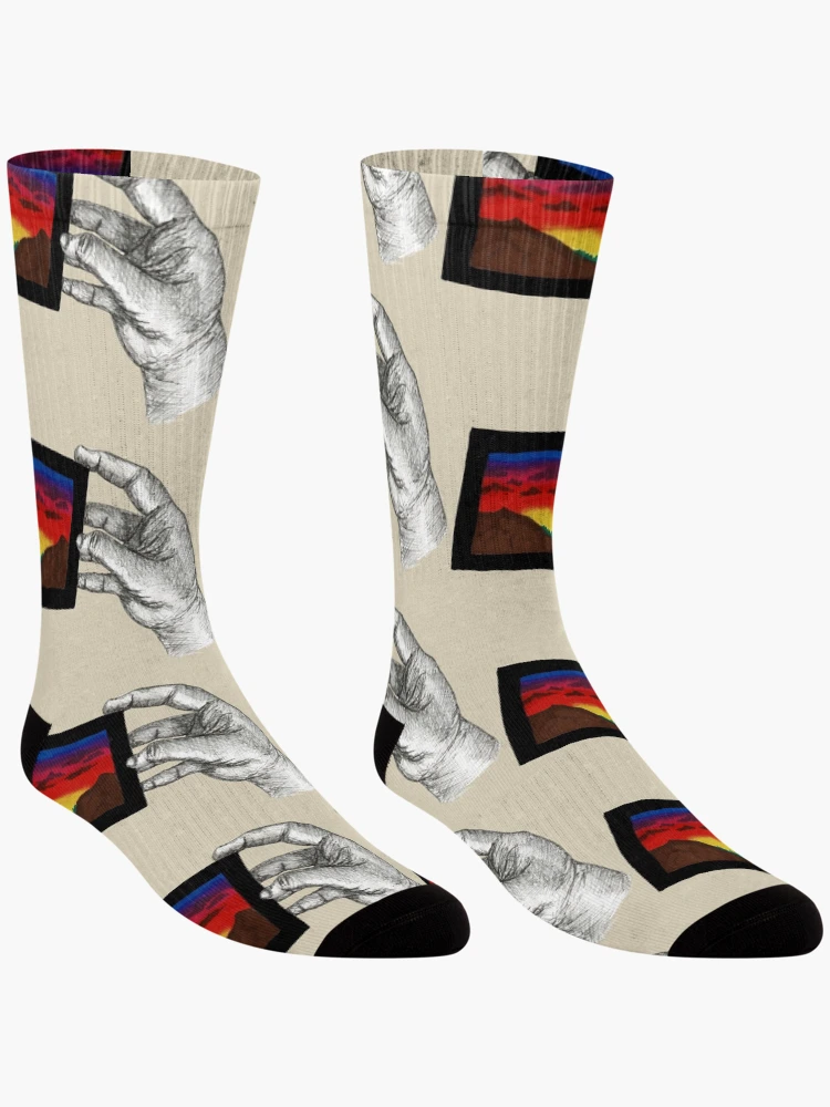 Thumbnail 3 of 5, Socks, 'Sunset In My Hand' - Hand Drawn Ink Design designed and sold by TaltalimDesign.
