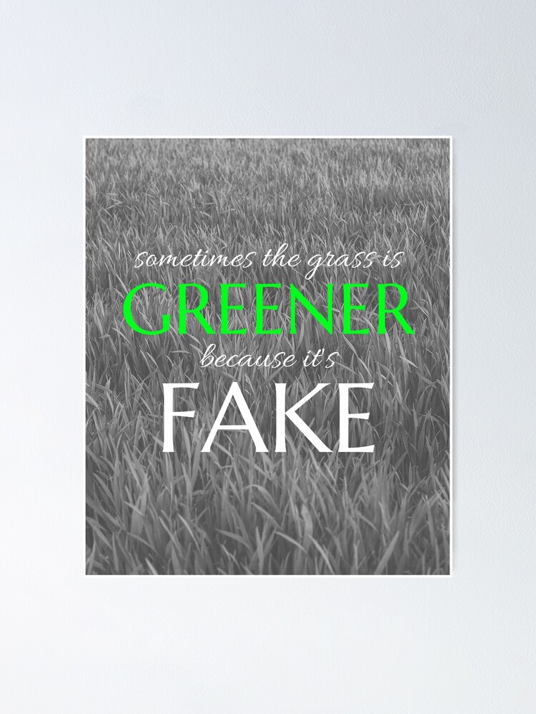 "The grass is greener because it's fake" Poster by ValAndVanya Redbubble