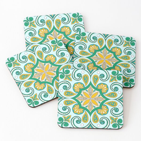 Item preview, Moroccan Tile Pattern - Yellow and Green - Detailed Block Print Design, simple pattern designed and sold by SemDesigns1.
