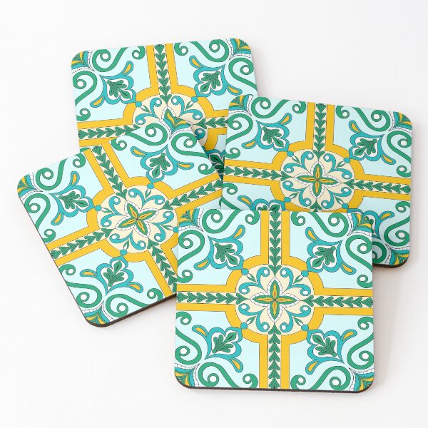 Item preview, Moroccan Tile Pattern - Yellow and Green - Detailed Block Print Design, simple pattern designed and sold by SemDesigns1.