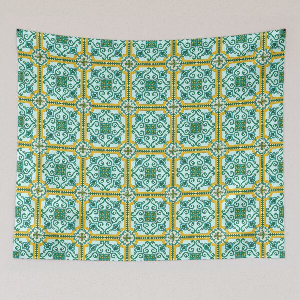 Item preview, Moroccan Tile Pattern - Yellow and Green - Detailed Block Print Design, simple pattern designed and sold by SemDesigns1.