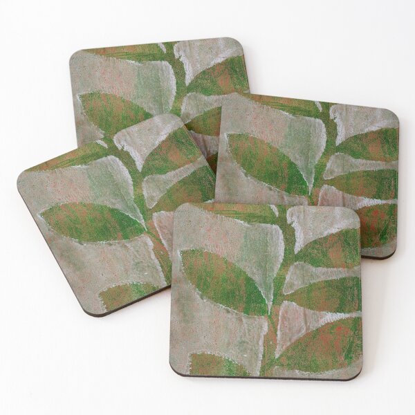 Item preview, Botanical monoprint of real leaves in green and red designed and sold by AliSullivanArt.
