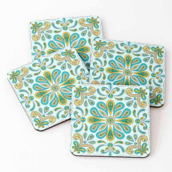 Item preview, Moroccan Tile Pattern - Yellow and Green - Detailed Block Print Design, simple pattern designed and sold by SemDesigns1.