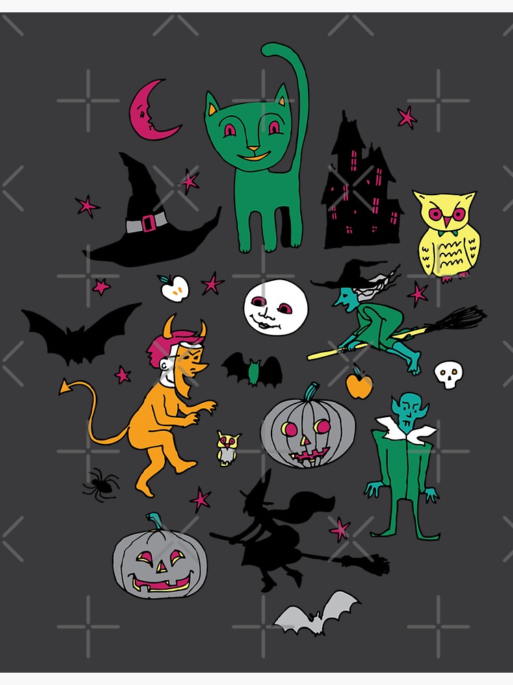 Retro Halloween - on grey - Halloween pattern by Cecca Designs by Cecca-Designs