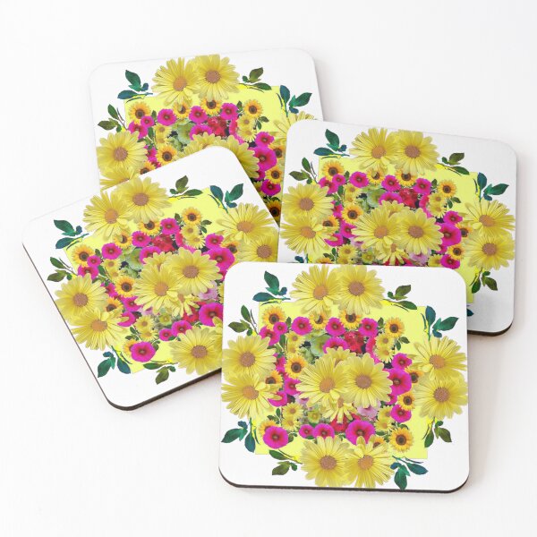 Item preview, YELLOW DAISY PURPLE PETUNIAS SPRING FLORAL WHITE PATTERN designed and sold by sharlesart.