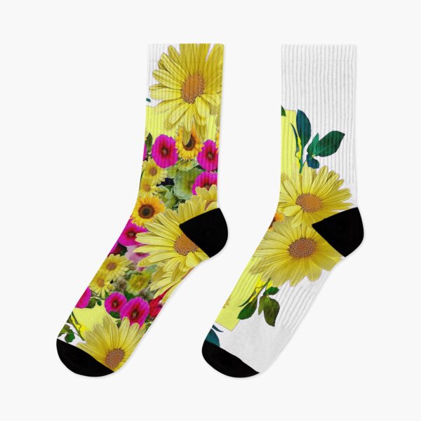 Item preview, YELLOW DAISY PURPLE PETUNIAS SPRING FLORAL WHITE PATTERN designed and sold by sharlesart.