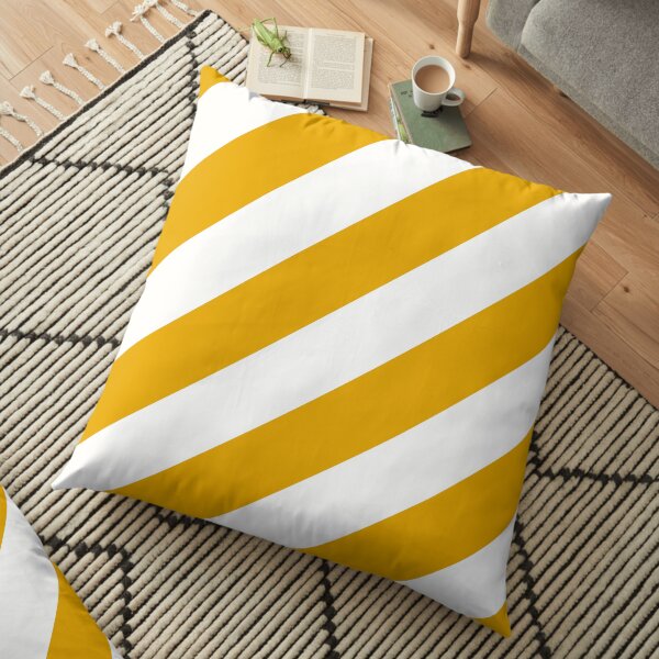 Golden Yellow and White Diagonal Stripe Pattern 2022 Trending Color - Colour - Hue - Shade Pantone Daylily 15-0956 Floor Pillow