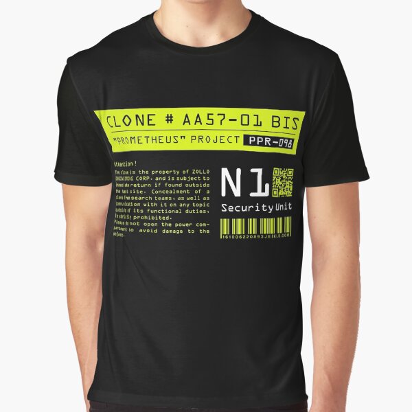 Vista previa del artículo con la obra «Ropa de clon fugitivo con identificación», diseñado y vendido por Jeeklsdotcom.