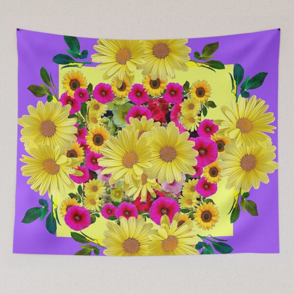 Item preview, YELLOW DAISY PURPLE PETUNIAS SPRING FLORAL PURPLE PATTERN designed and sold by sharlesart.