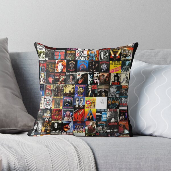 Collage of old vinyl covers mainly from 70's and 80's, This artwork was inspired by my bother who was showing me his old albums. Rock and Roll is never gonna die Throw Pillow