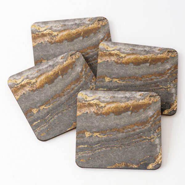 Item preview, Gray with gold brown streaks marble print designed and sold by HadeeeeL.