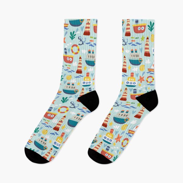 Item preview, Boats and Lighthouses on an ocean blue background. designed and sold by PeppermintCreek.