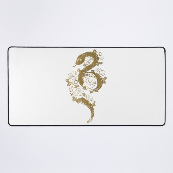 Golden Rattlesnake with Flowers / Snake Lover White Desk Mat