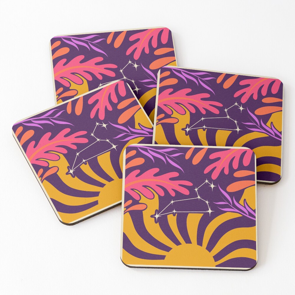 Abstract Leo Zodiac Coasters (Set of 4)
