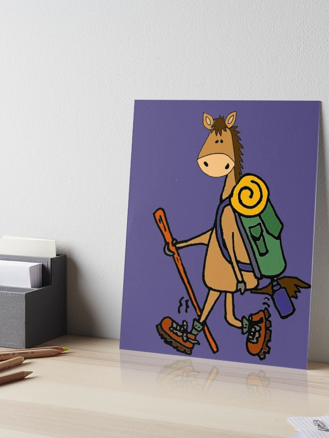 Funny Horse Hiking Cartoon Photographic Print for Sale by