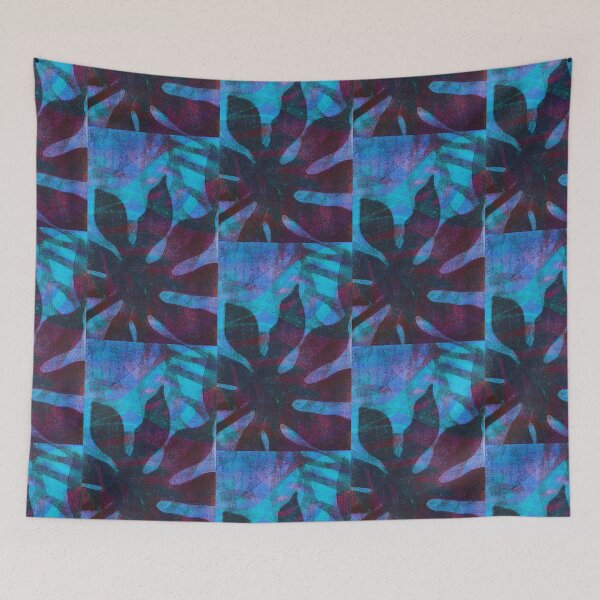 Item preview, Pop tropical! Gel monoprint design of tropical leaves in shades of blue,and magenta designed and sold by AliSullivanArt.