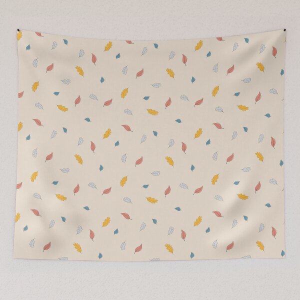 Item preview, Seamless autumn pattern of cute tiny orange, red, blue, and grey leaves stylized in a flat and doodle style in the light background. Hand-drawn leaf texture. designed and sold by BananiLettering.