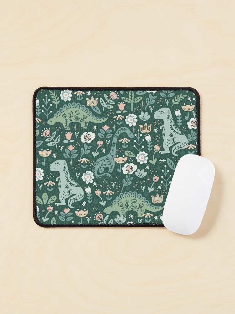 Thumbnail 1 of 5, Mouse Pad, Folk Floral Dinosaur designed and sold by latheandquill.