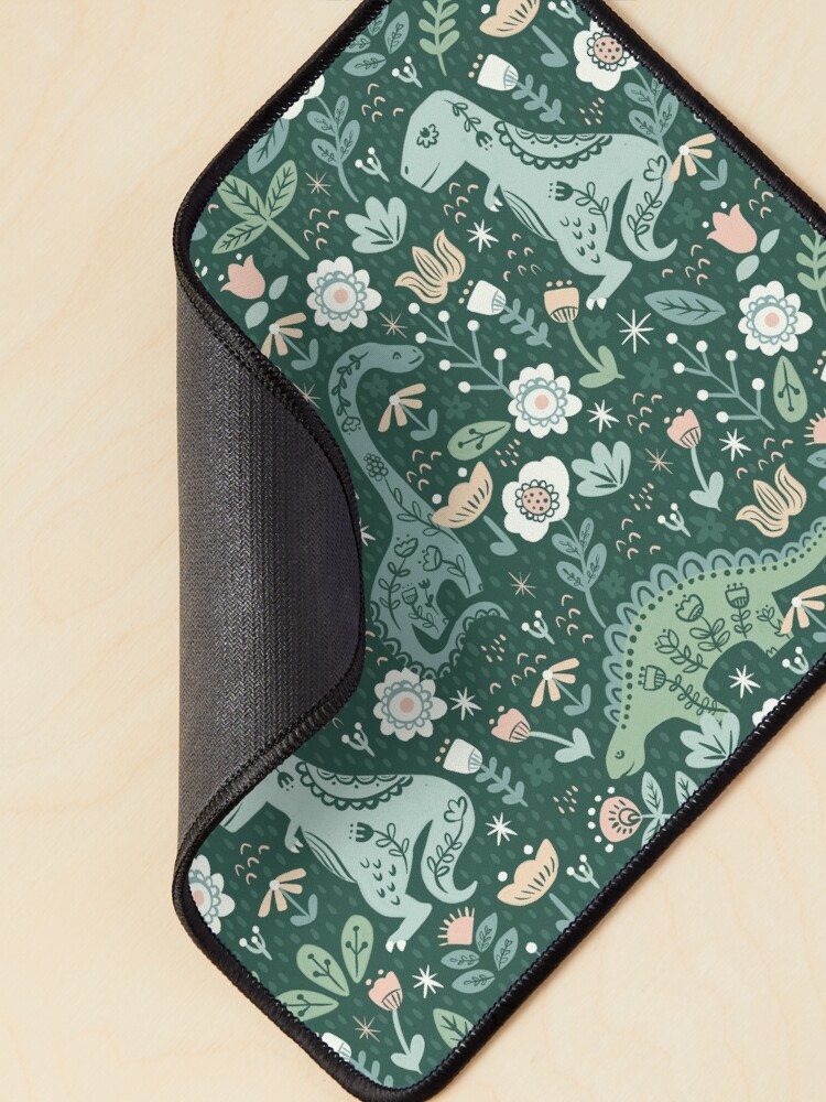 Thumbnail 2 of 5, Mouse Pad, Folk Floral Dinosaur designed and sold by latheandquill.