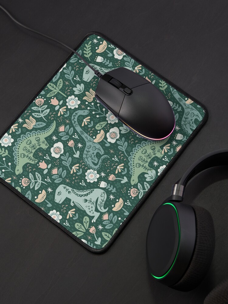 Thumbnail 4 of 5, Mouse Pad, Folk Floral Dinosaur designed and sold by latheandquill.
