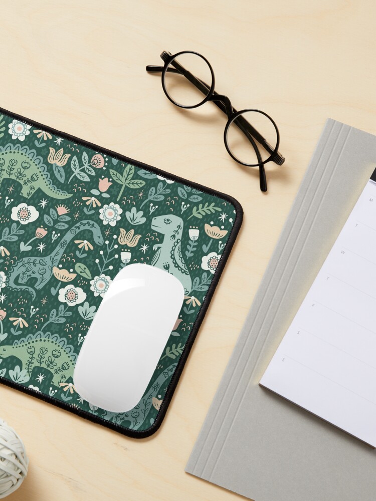 Thumbnail 3 of 5, Mouse Pad, Folk Floral Dinosaur designed and sold by latheandquill.
